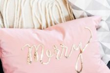 12 a pink pillow with gold sequin calligraphy looks super cute and can be made in some minutes