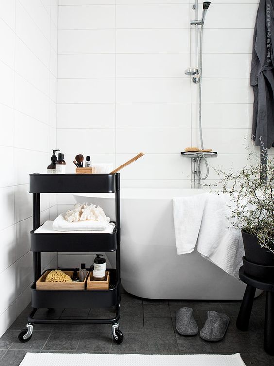 get an IKEA trolley and fill it with adorable accessories, expensive soap and sea shells to make your bathroom cooler