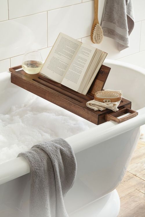 a comfy bathroom shelf is great for reading and having a drnk while taking a bath