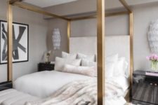 17 a shiny brass bed frame make a gorgeous statement in this bedroom