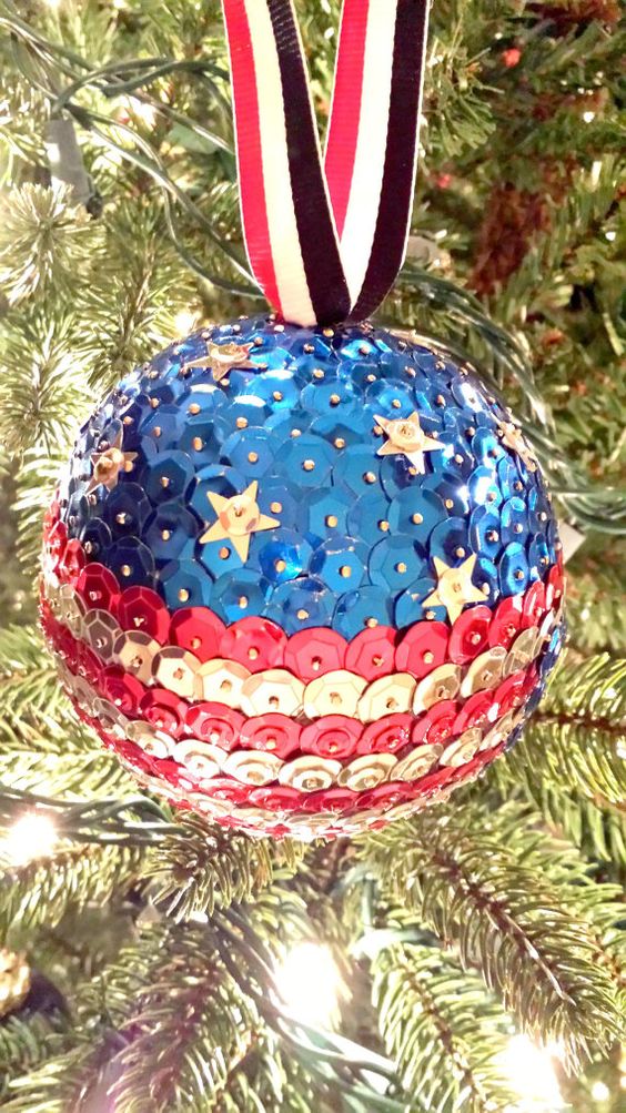 a patriotic Christmas sequin ornament is great for any festive decor