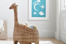18 a wicker basket storage shaped as a giraffe to play with and to store things