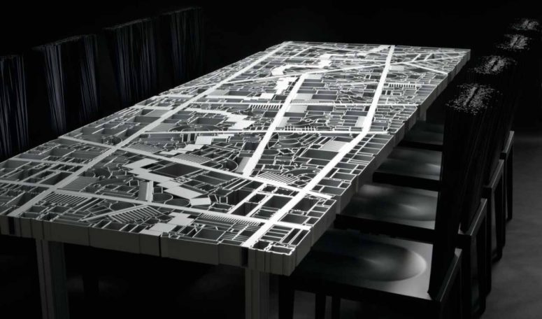 Baghadad table is a unique piece that features the city map made of aluminum details