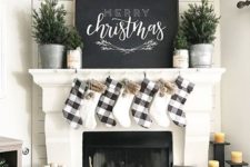 02 black and white is an ideal color combo for farmhouse Christmas decor, checked stockings and no decor trees