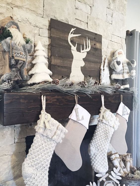 neutrals are also fine for Christmas decor, neutral stockings and snowy pine needles