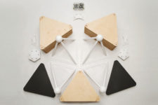05 The piece is made of plywood triangles for a modern geometric look