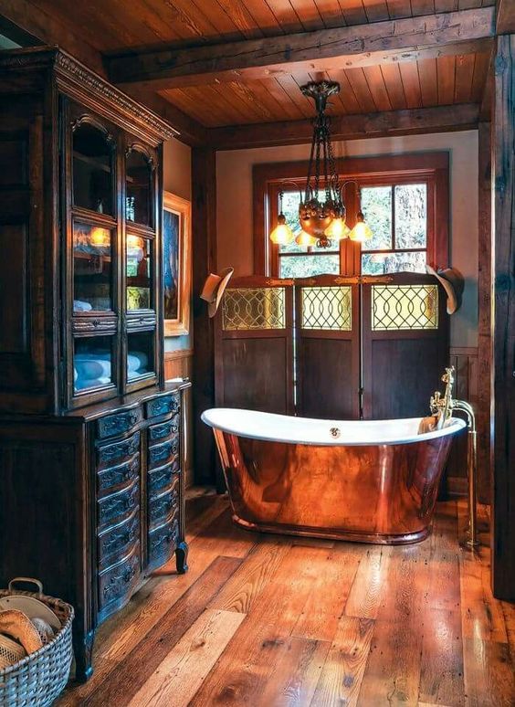 make your bathroom very chic with a large free-standing copper bathtub