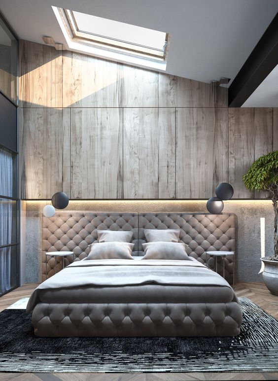 a skylight, windows, headboard lights and two hanging lamps on each side are enough