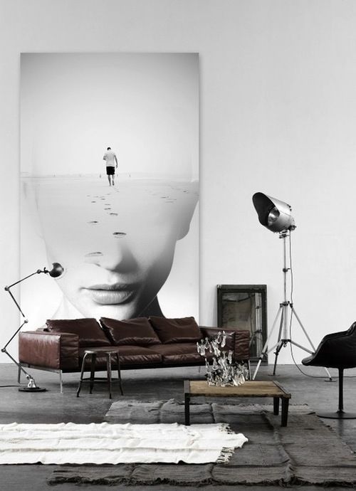 an oversized artwork is a great idea for a whole blank wall to make it bolder