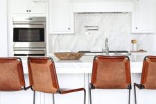 10 chic amber leather stools add color to a monochromatic kitchen and make it more interesting