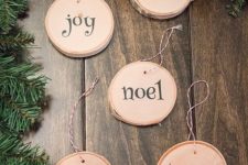 10 cute printed wood slice ornaments with cute letters are easy to DIY and look neutral