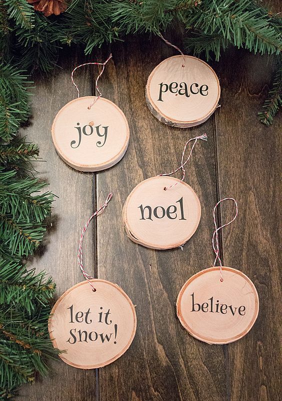 cute printed wood slice ornaments with cute letters are easy to DIY and look neutral