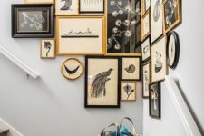 11 a chic gallery wall with gold and black frames to make the corner more eye-catching