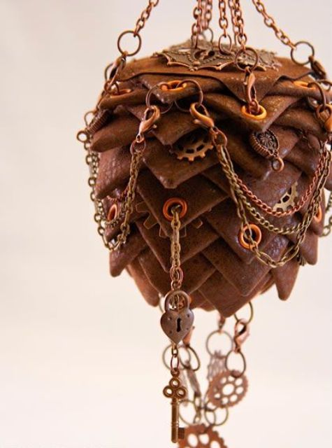 a leather Christmas ornament with lots of gears, keys and chains will look really bold