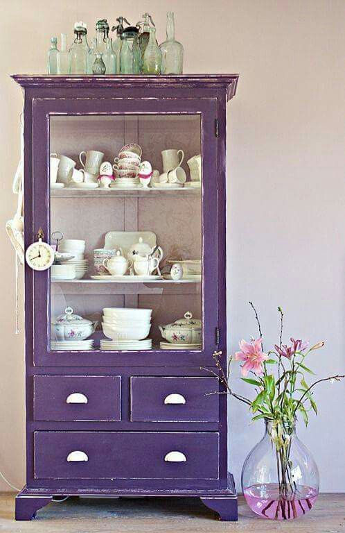 a shabby chic violet cupboard - just take a vintage piece and paint it violet
