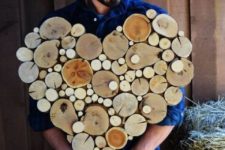 20 a large wood slice heart with slices of various sizes is ideal for those who want a romantic feel