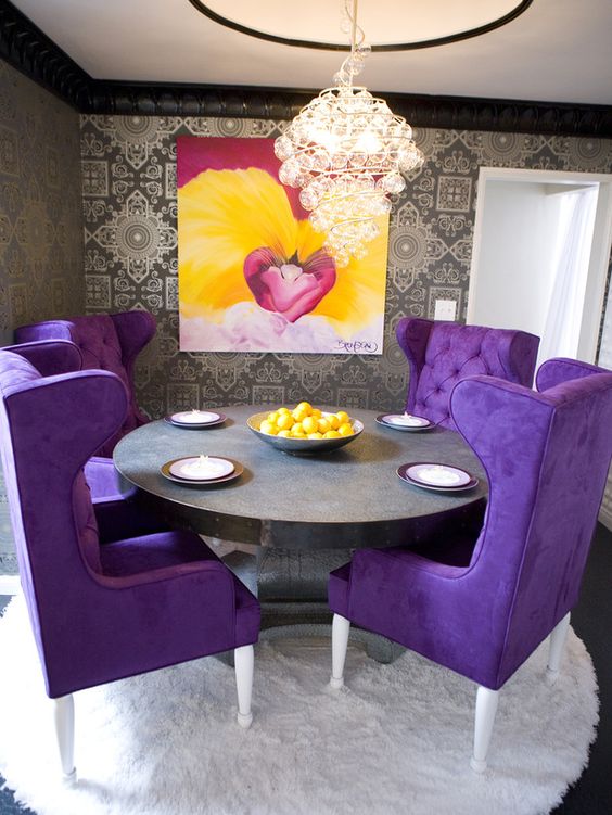 chic violet upholstered chairs to make your dining area unique