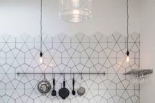 22 geometric white tiles with black grout for industrial, Scandinavian and just masculine kitchens