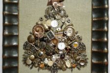 24 a steampunk Christmas tree artwork of keys, buttons, gears and little watches