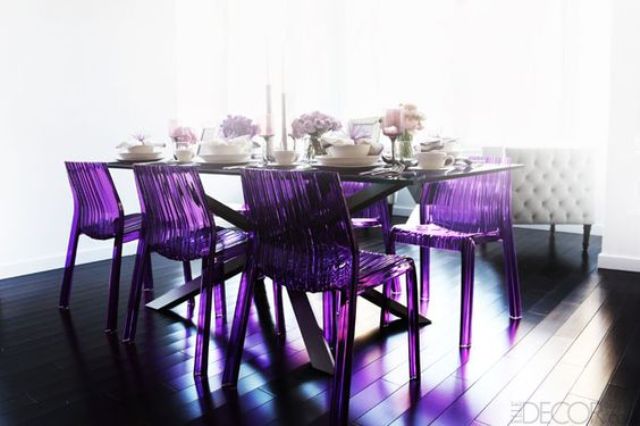 violet acrylic dining chairs will make a bold statement in your dining space