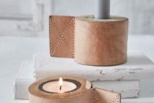 29 leather candle holder covers are great for industrial interiors