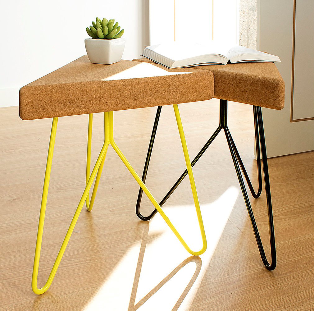 These colorful cork stools or tables have modern aesthetics and simple and stylish looks