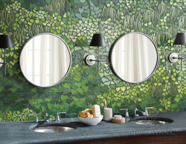 The mosaics is inspire by nature and looks like a mythical garden that is always in bloom