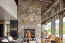 classic stone clad fireplace