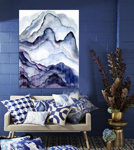 an abstract watercolor artwork fits the room decor and reminds of agate prints