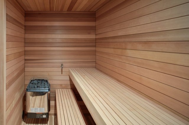 There's also a sauna fully clad with wood to enjoy heat after skiing