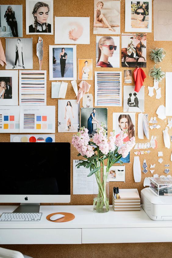 An oversized cork pinboard is a great idea to get inspired