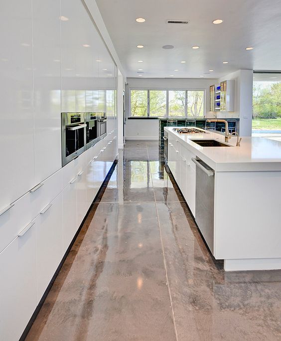 elegant epoxy floors installed in the kitchen because they are super resistant