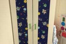 10 a fun Aneboda hack with bold green handles and spaceman printed wallpaper for a boy’s room