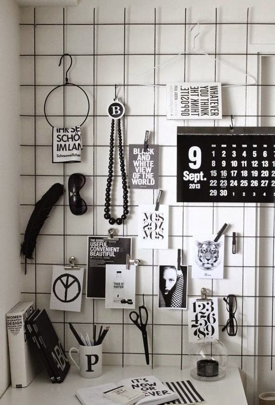 paint the grid with black paint and use it to hang all kinds of pieces and photos