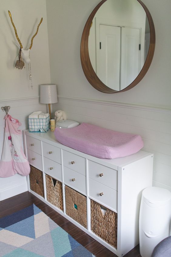 IKEA Kallax shelving unit turned into a changing table with lots of storage