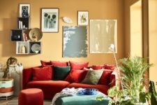 11 a colorful space with an orange Stockholm sofa and a green ottoman for a colorful touch