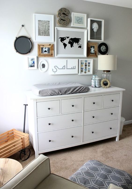 Take IKEA Hemnes dresser and use it as a changing table using drawers for storage