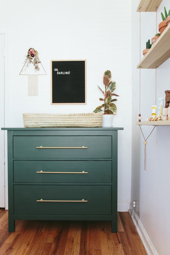 IKEA Rast hack in emerald as a small and comfy changing table