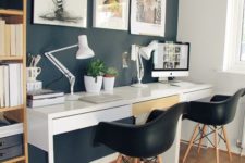 17 a stylish double workspace with a couple of Micke desks and modern chairs