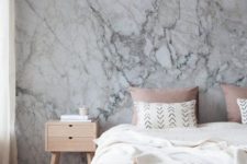 18 a marble wallpaper headboard wall keeps the space relaxing yet interesting