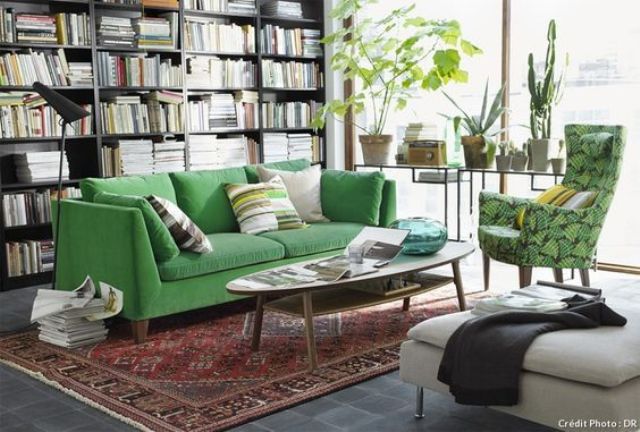 refresh your space with a green Stockholm sofa, a bold chair and some potted greenery