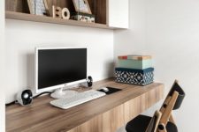 22 a floating thick desk with drawers is a great idea for a comfy modern home office