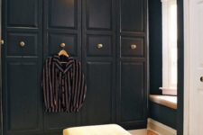 22 very elegant Pax hack with black paint, molding and vintage brass knobs is ideal for vintage spaces