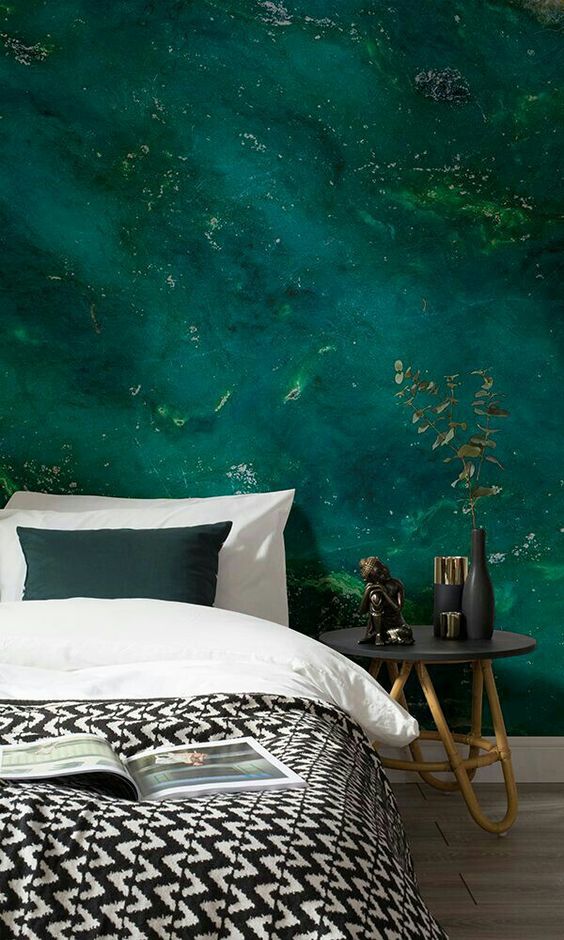 super bold emerald water wall mural for a relaxing touch and a bold color at the same time