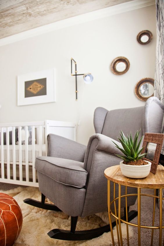IKEA Strandmon chair is great for any nursery, it's a swinging chair and it's very comfortable