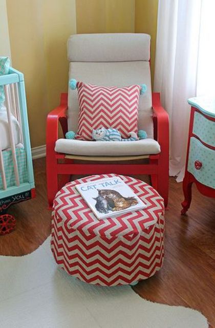 IKEA Pang chair hacked in nautical style for a fun and colroful nautical nursery