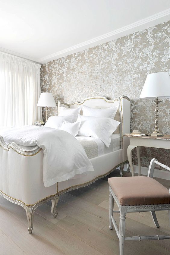 elegant metallic wallpaper with a floral print for a refined and chic bedroom