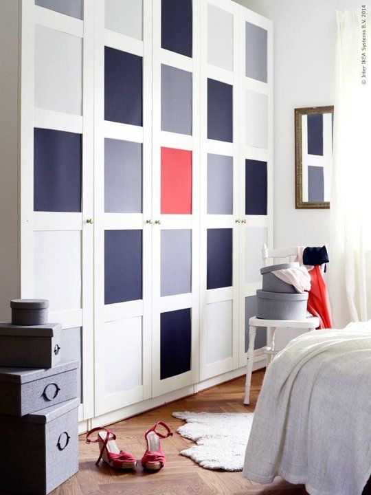 muted blue, navy and red panels inserted make a neutral Pax piece look bold