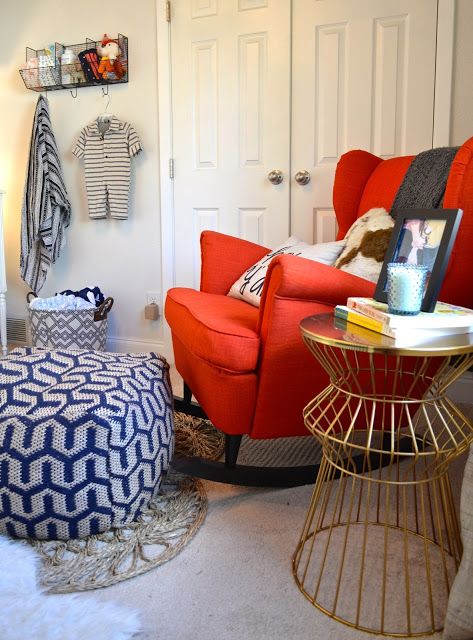 IKEA Strandmon chair in bold red for a nautical nursery is a great and comfy idea