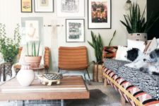 28 a boho living room with a cool gallery wall and boho-inspired art pieces